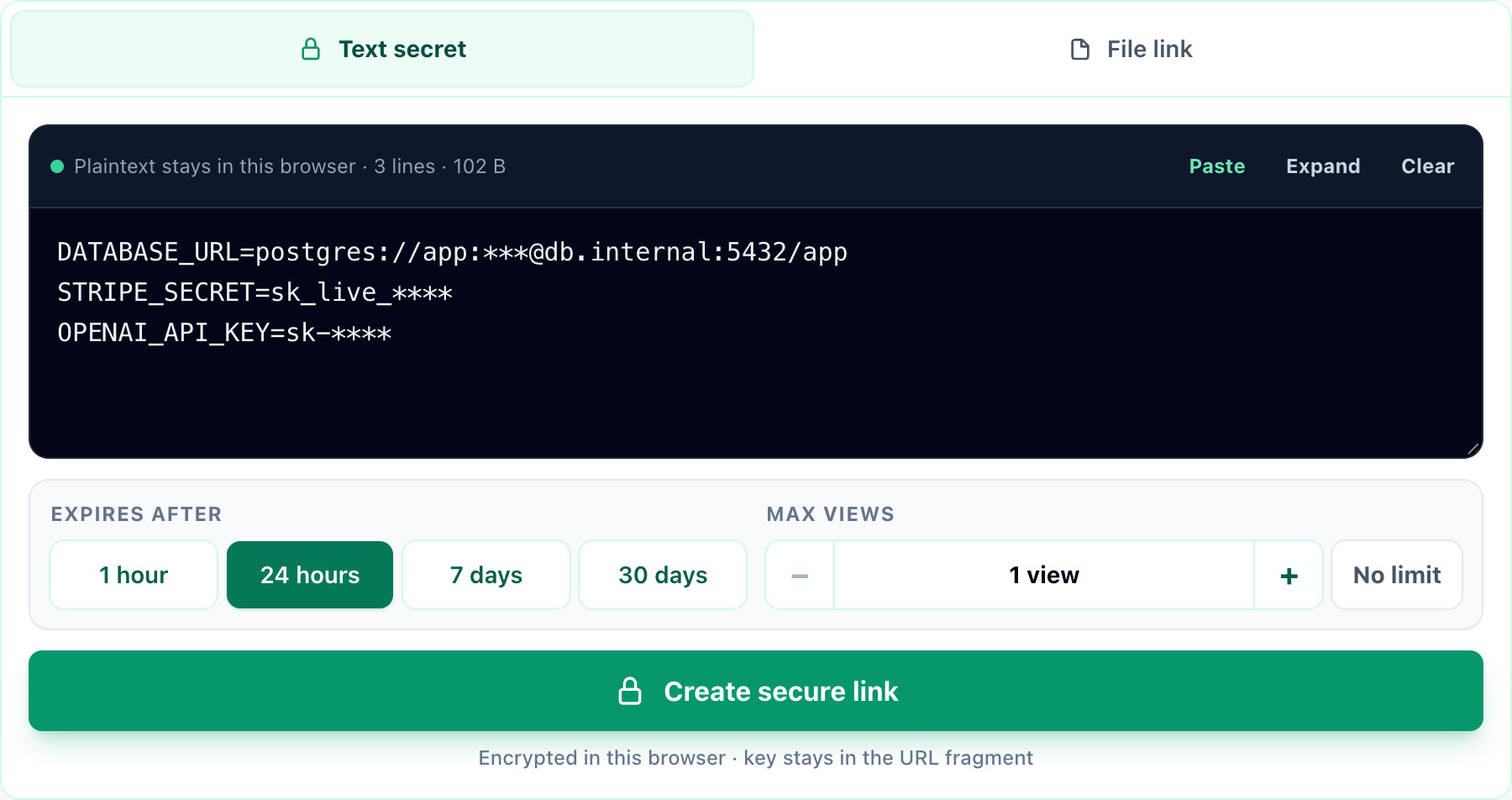 SharePassword product UI