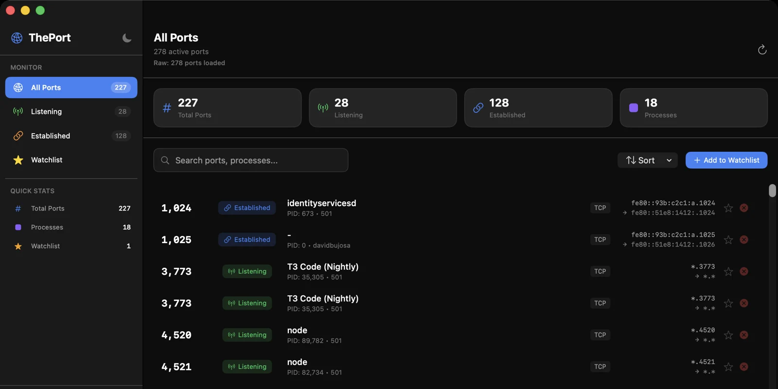 ThePort macOS interface